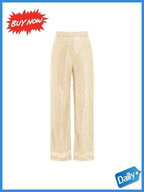 ODIZLI Womens Wide Leg Sequin Pants High Waisted Bling Dance Pants